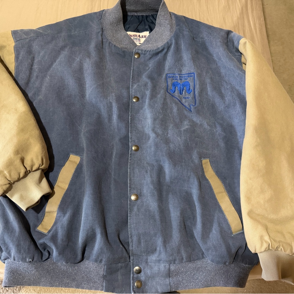 Blue and Tan Varsity Jacket from Nevada Bighorns Unlimited.